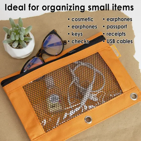 3-Ring Pencil Pouch with Mesh Window, Retro Pastel Colors, Pack of 12 {5}