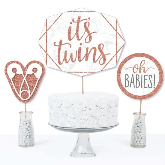 Big Dot of Happiness It's Twin Girls - Pink and Rose Gold Twins Baby Shower Centerpiece Sticks - Table Toppers - Set of 15 {4}