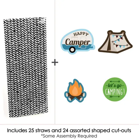 Big Dot of Happiness Happy Camper - Paper Straw Decor - Camping Baby Shower or Birthday Party Striped Decorative Straws - Set of 24 {4}