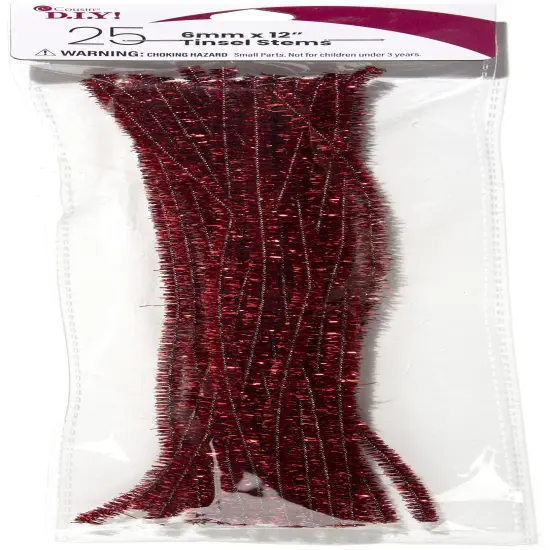 CousinDIY Tinsel Stems 6mmx12" 25/Pkg-Red {1}