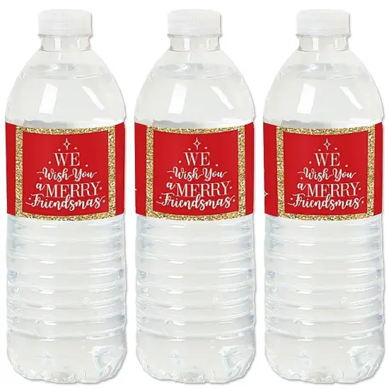 Big Dot of Happiness Red and Gold Friendsmas - Friends Christmas Party Water Bottle Sticker Labels - Set of 20 {1}