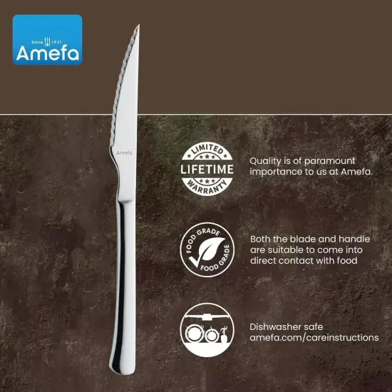 Amefa Chuletero Steak Knives, Set of 6 Micro Serrated Edge 4 Inch Blade {2}