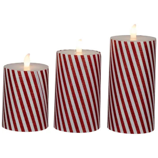 Northlight LED Flickering Flameless Candy Cane Striped Christmas Wax Pillar Candles - 6" - Set of 3 Red {6}