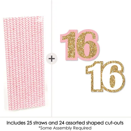 Big Dot of Happiness Sweet 16 - Paper Straw Decor - Birthday Party Striped Decorative Straws - Set of 24 {4}