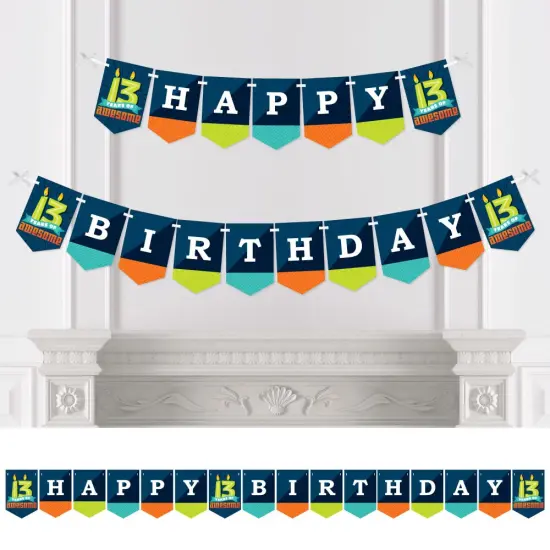 Big Dot of Happiness Boy 13th Birthday - Official Teenager Birthday Party Bunting Banner - Birthday Party Decorations - Happy Birthday {1}