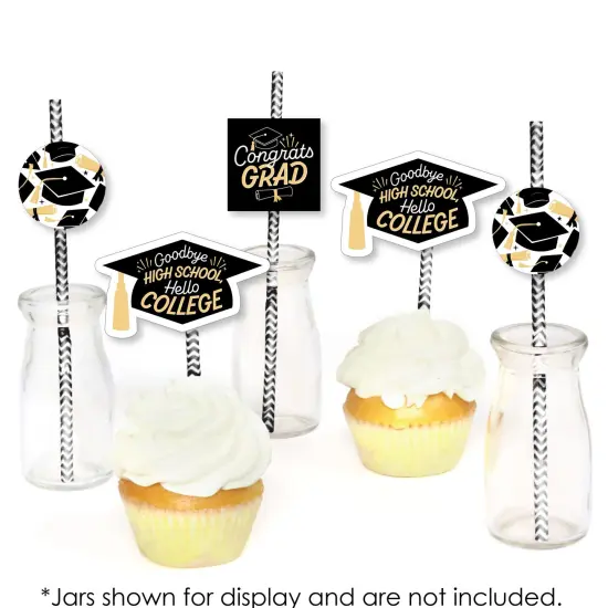 Big Dot of Happiness Hello College Graduation Paper Straw Decor - Party Striped Decorative Straws - Set of 24 {6}