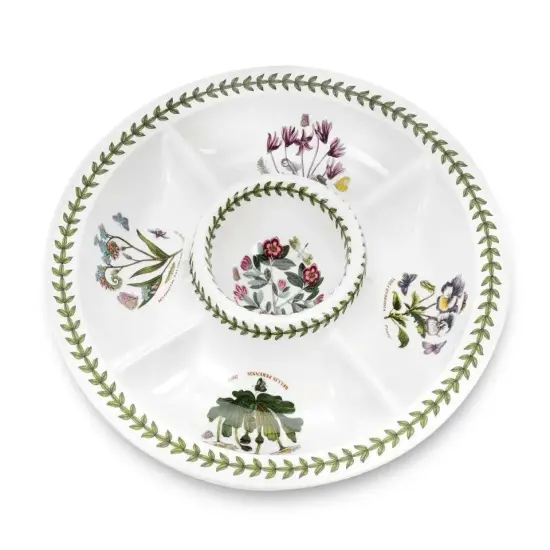 Portmeirion Botanic Garden 14 Inch Porcelain Chip and Dip, Floral Motifs {1}