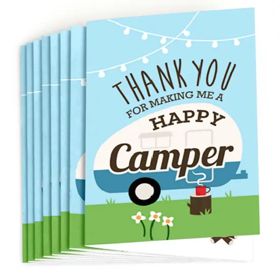 Big Dot of Happiness Happy Camper - Camping Baby Shower or Birthday Party Thank You Cards (8 count) {3}
