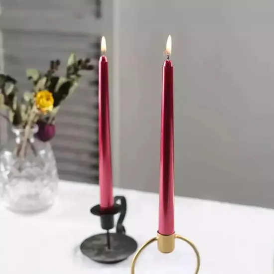 24 Metallic Red Premium 10" Taper Candles Unscented {2}