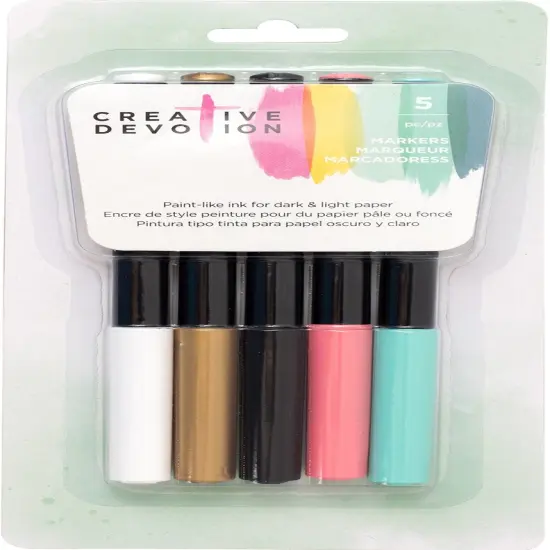 American Crafts Creative Devotion Opaque Markers 5/Pkg-White, Gold, Black, Pink & Mint {1}