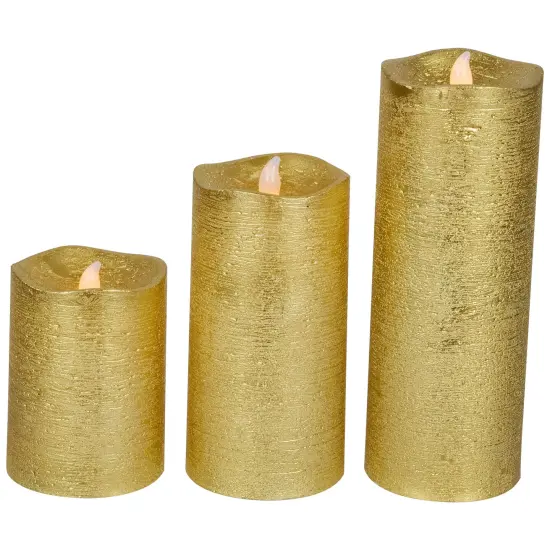 Northlight LED Brushed Flameless Christmas Pillar Candles - 8" - Gold Finish - Set of 3 {6}