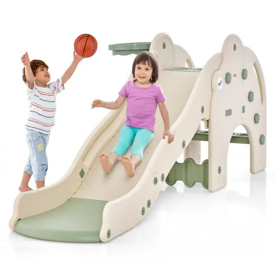 4-in-1 Toddler Slide Kids Play Slide With Cute Elephant Shape-green {4}