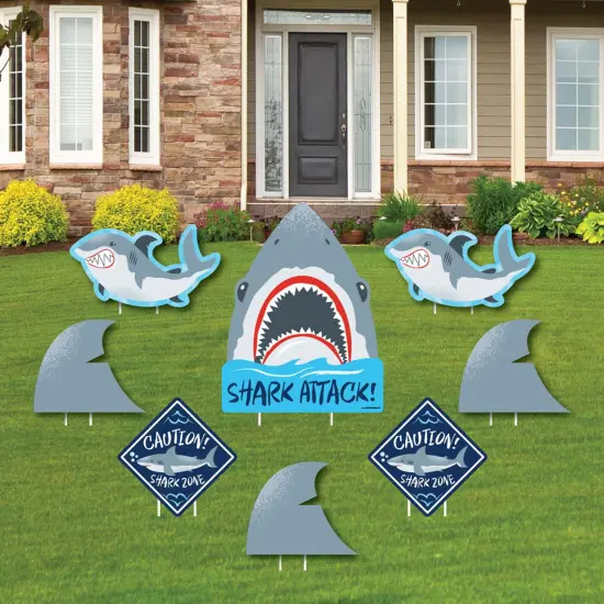 Big Dot of Happiness Shark Zone - Yard Sign and Outdoor Lawn Decorations - Jawsome Party or Birthday Party Yard Signs - Set of 8 {1}