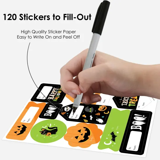 Big Dot of Happiness Jack-O'-Lantern Halloween - Assorted Kids Halloween Party Gift Tag Labels - To and From Stickers - 12 Sheets - 120 Stickers {4}