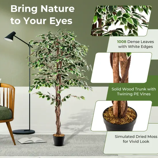 Artificial Ficus Tree Tall Faux Indoor Plant With 1008 Leaves Nursery Pot And Dried Moss {6}