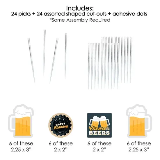 Big Dot of Happiness Cheers and Beers Happy Birthday - Dessert Cupcake Toppers - Birthday Party Clear Treat Picks - Set of 24 {7}