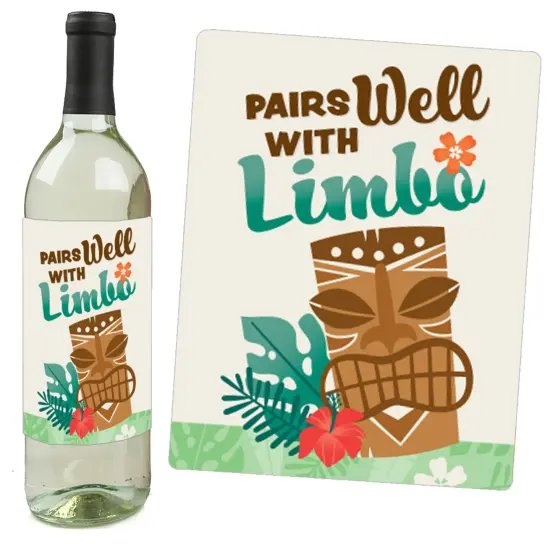 Big Dot of Happiness Tropical Luau - Hawaiian Beach Party Decorations for Women and Men - Wine Bottle Label Stickers - Set of 4 {3}