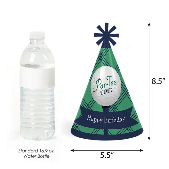 Big Dot of Happiness Par-Tee Time - Golf - Cone Happy Birthday Party Hats for Kids and Adults - Set of 8 (Standard Size) {4}