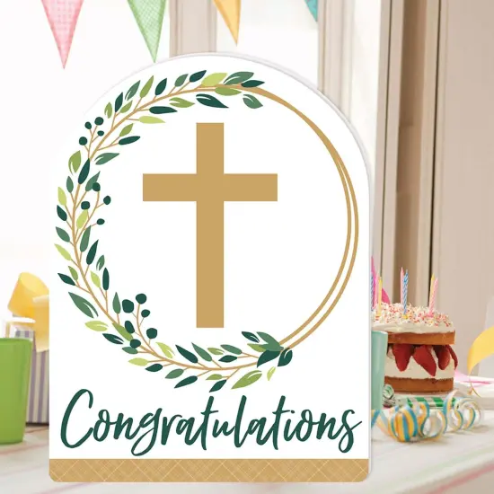 Big Dot of Happiness Elegant Cross - Religious Congratulations Giant Greeting Card - Big Shaped Jumborific Card {3}
