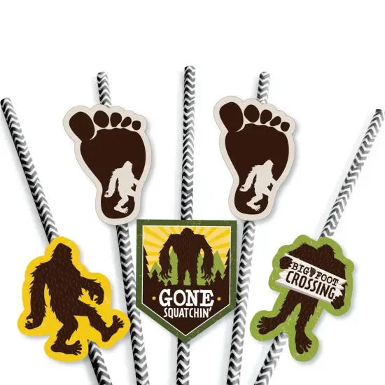 Big Dot of Happiness Sasquatch Crossing - Paper Straw Decor - Bigfoot Party or Birthday Party Striped Decorative Straws - Set of 24 {7}
