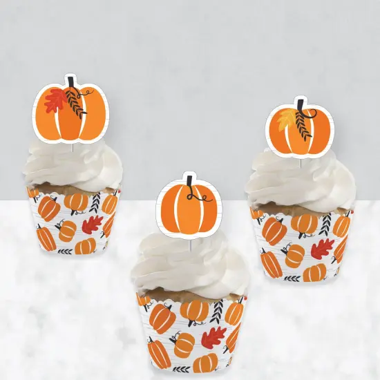 Big Dot of Happiness Fall Pumpkin - Cupcake Decoration - Halloween or Thanksgiving Party Cupcake Wrappers and Treat Picks Kit - Set of 24 {4}