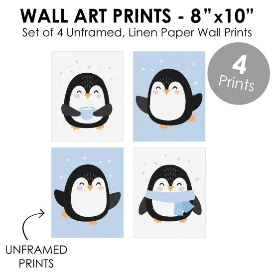Big Dot of Happiness Winter Penguins - Unframed Holiday and Christmas Linen Paper Wall Art - Set of 4 - Artisms - 8 x 10 inches {6}