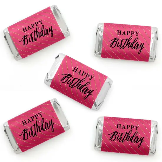 Big Dot of Happiness Chic Happy Birthday - Pink, Black and Gold - Mini Candy Bar Wrapper Stickers - Birthday Party Small Favors - 40 Count {1}