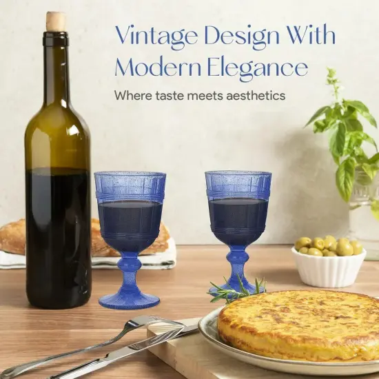 American Atelier Vintage Blue Bubbles Wine Glasses Set of 4, 11 oz - Blue {3}