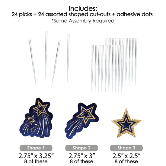 Big Dot of Happiness Starry Skies - Dessert Cupcake Toppers - Gold Celestial Party Clear Treat Picks - Set of 24 {7}