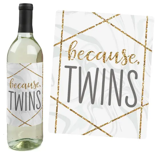 Big Dot of Happiness It's Twins - Gold Twins Baby Shower Decorations for Women and Men - Wine Bottle Label Stickers - Set of 4 {3}