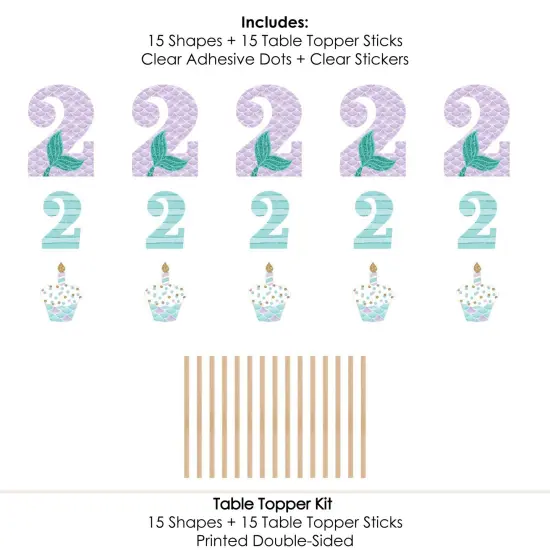 Big Dot of Happiness 2nd Birthday Let's Be Mermaids - Second Birthday Party Centerpiece Sticks - Table Toppers - Set of 15 {7}