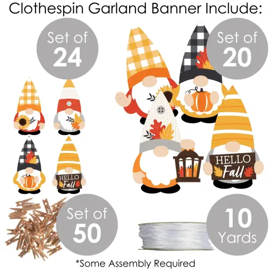 Big Dot of Happiness Fall Gnomes - Autumn Harvest Party DIY Decorations - Clothespin Garland Banner - 44 Pieces {6}