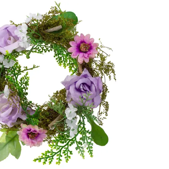 Northlight Roses and Mixed Florals with Foliage Mini Spring Artificial Wreath - Pink - 8" Purple {5}