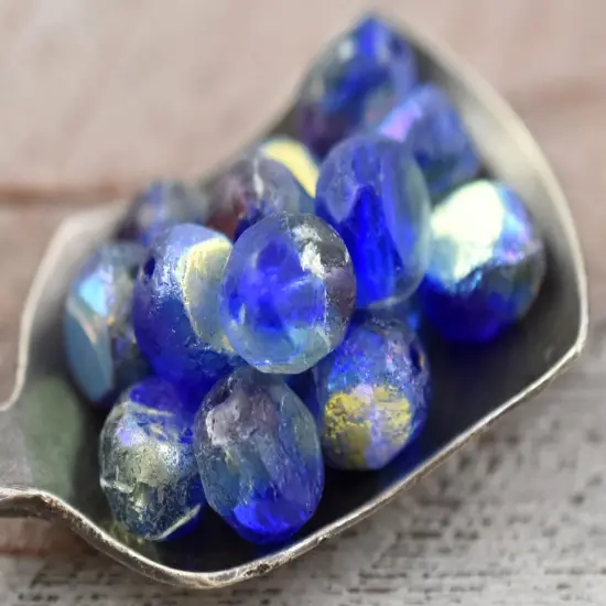 *15* 8mm Etched Sapphire Amethyst AB 2 Cut Faceted Round Beads {3}