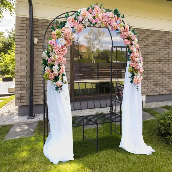 Steel Garden Arch with 2-Seat Bench {6}