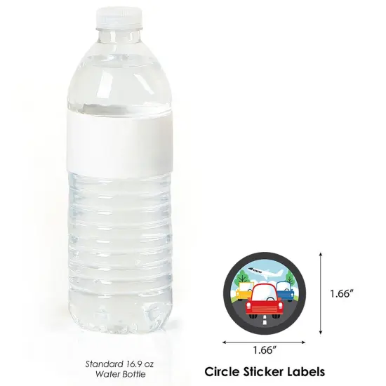 Big Dot of Happiness Cars, Trains, and Airplanes - Transportation Birthday Party Circle Sticker Labels - 24 Count {4}