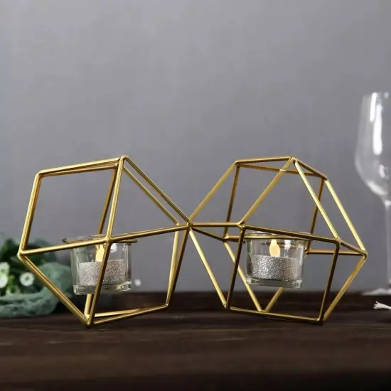 GOLD 5" tall 2 Jointed Geometric Stand with Glass Votive {3}
