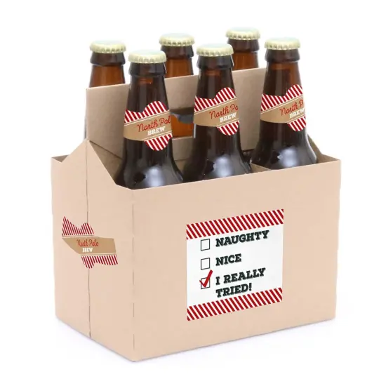 Big Dot of Happiness Funny Jolly Santa Claus - Christmas Decorations for Women and Men - 6 Beer Bottle Label Stickers and 1 Carrier {3}