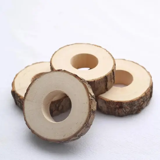 4-Pieces Birch Wood Slices Napkin Rings {1}