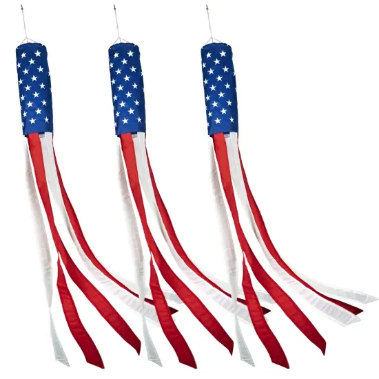 G128 3-Pack: American USA Windsock | 60 Inch | Embroidered 210D Polyester, Patriotic Hanging Decoration {1}