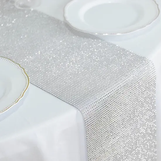 Crystal Rhinestone Table Runner Silver {4}