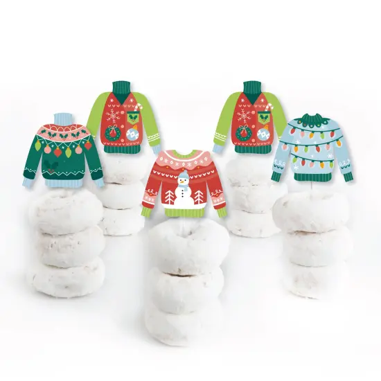 Big Dot of Happiness Colorful Christmas Sweaters - Dessert Cupcake Toppers - Ugly Sweater Holiday Party Clear Treat Picks - Set of 24 {3}