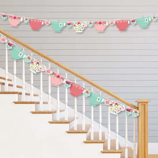 Big Dot of Happiness Floral Let's Par-Tea - Garden Tea Party DIY Decorations - Clothespin Garland Banner - 44 Pieces {3}