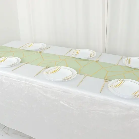Geometric Polyester Table Runner Sage green {3}