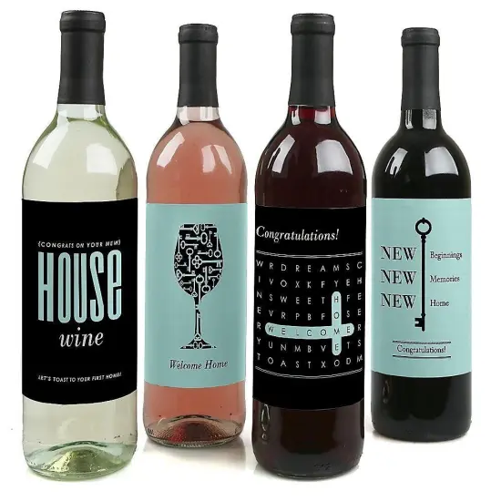 Big Dot of Happiness Home Sweet Home - Housewarming Gift for Women and Men - Wine Bottle Label Stickers - Set of 4 {1}