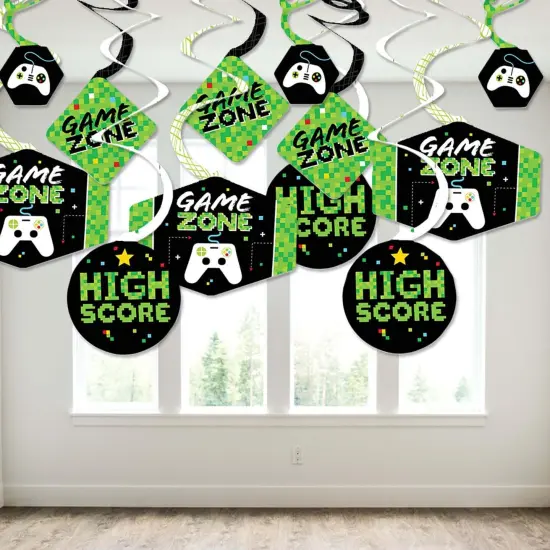 Big Dot of Happiness Game Zone - Pixel Video Game Party or Birthday Party Hanging Decor - Party Decoration Swirls - Set of 40 {4}