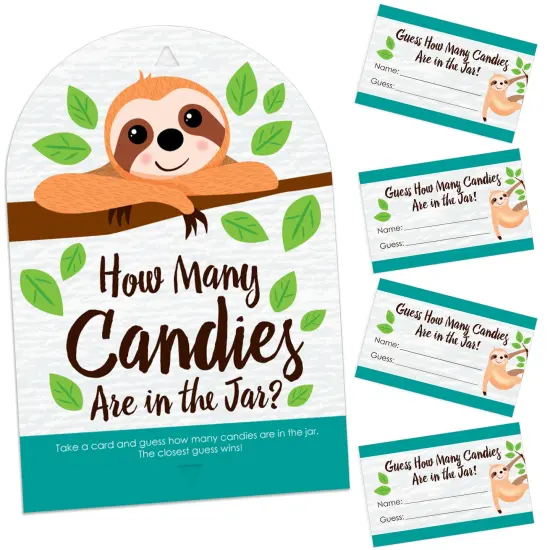 Big Dot of Happiness Let&rsquo;s Hang - Sloth - How Many Candies Baby Shower or Birthday Party Game - 1 Stand and 40 Cards - Candy Guessing Game {1}
