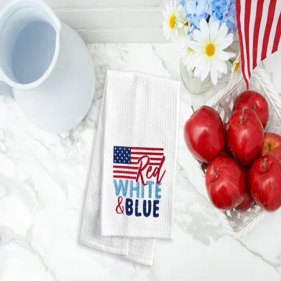 Red White & Blue Flag Patriotic 4th of July Cotton Kitchen Towel Dishtowel Decoration {4}