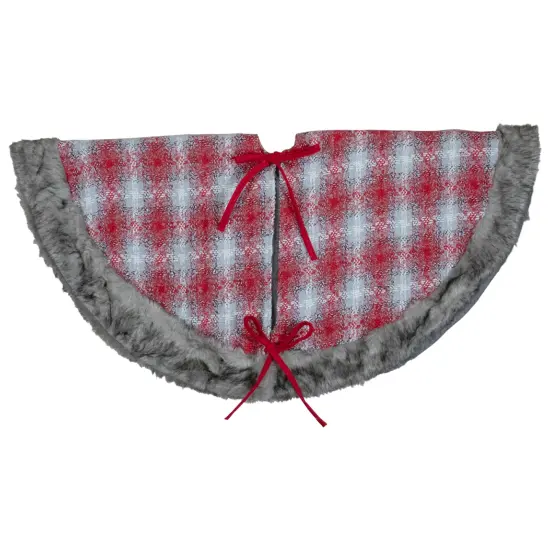Northlight 48" Red and White Plaid Christmas Tree Skirt with Snowflake {5}