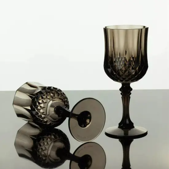 BLACK 6 Plastic 8 oz Crystal Cut Goblets WINE GLASSES {6}